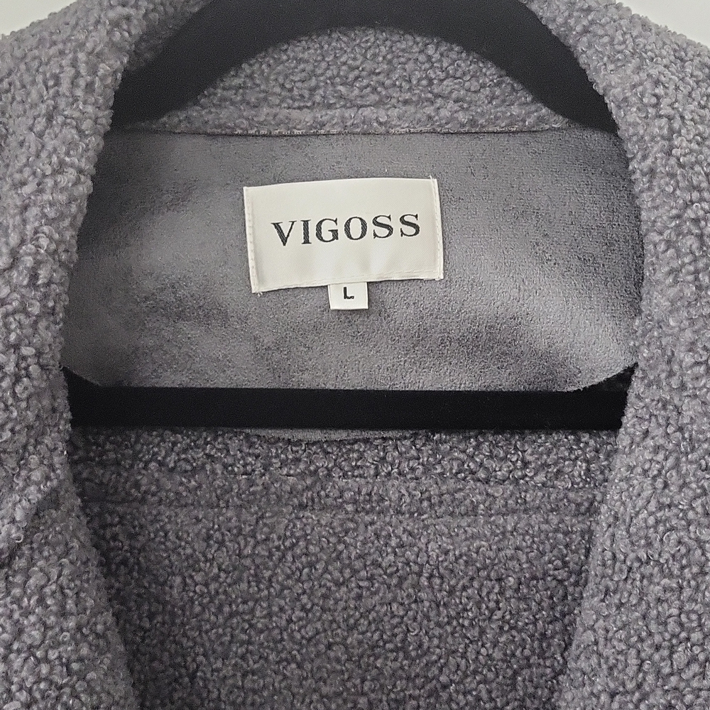NWT Vigoss Grey Sherpa Faux Suede Open Blazer Cardigan Large - Picture 2 of 7